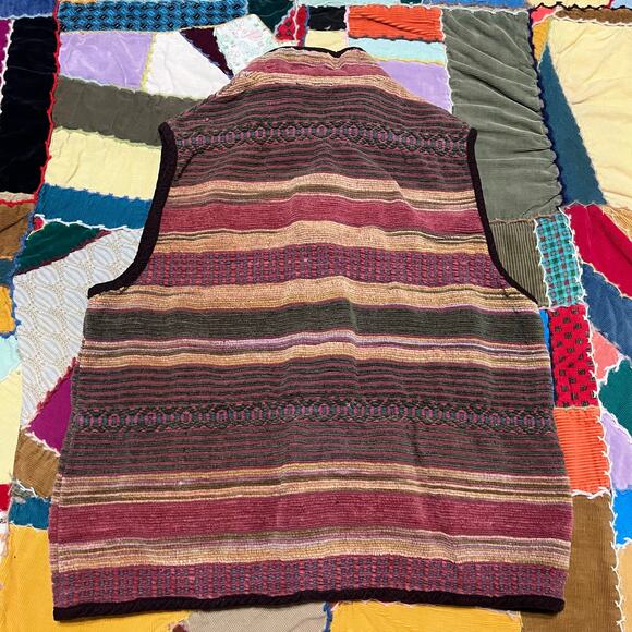 Vintage Ivy Red/Brown/Tan Striped Cotton Woved Vest Large - Picture 2 of 5